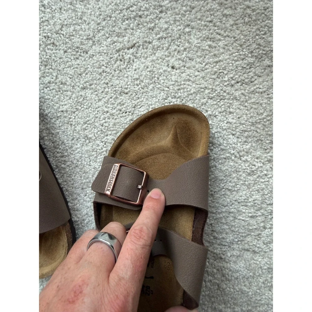 Birkenstock Arizona Sandals 34 L3 Mocha Brown Birko-Flor Two Strap Slides